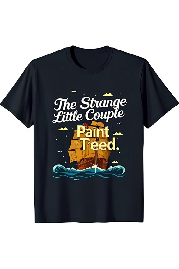 Funny Black T-Shirt with Ship Graphic and Clouds 'The Little Couple Teed'