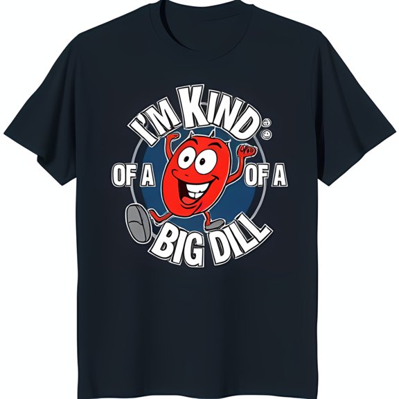 Funny Black T-Shirt with Smiling Red Graphic 'I'M KIND OF A BIG DILL'