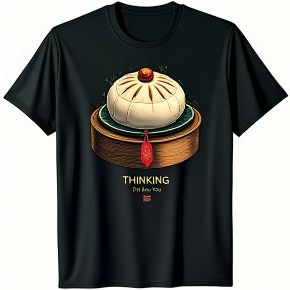 Funny Black T-Shirt with Steamed Bun Graphic ' Dim Sum You' Design