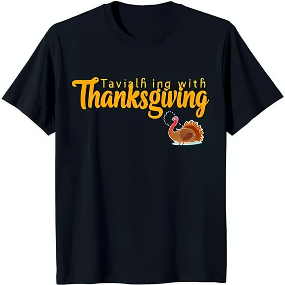 Funny Black T-Shirt with 'Tavi Alfing with Thanksgiving' Design & Turkey Graphic