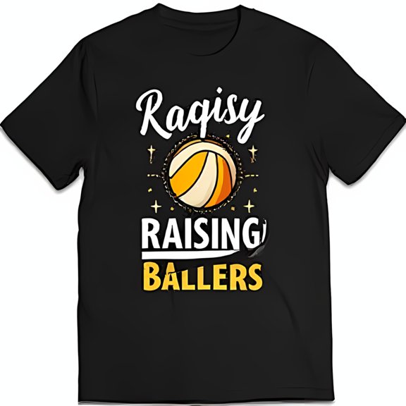 Funny Black T-Shirt with Volleyball Graphic Raqisy Raising Ballers Design