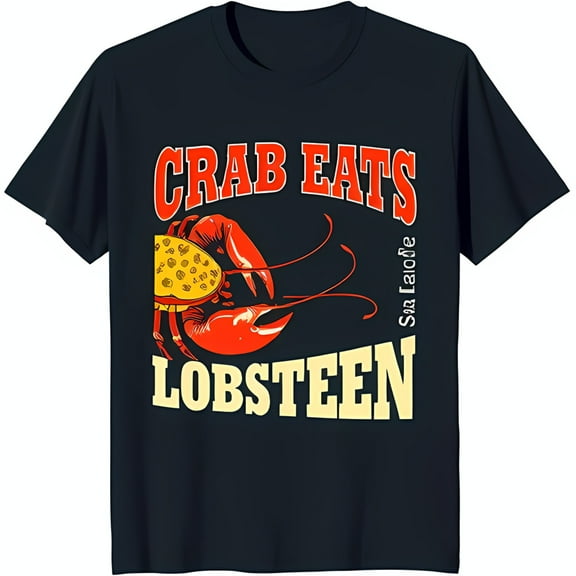 Funny Black T-Shirt with Whimsical 'Crab Eats Lobsteen' Seafood Graphic