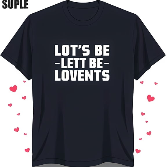 Funny Black T-Shirt with Whimsical 'LOT'S BE LETT BE LOVENTS' Graphic & Heart Design