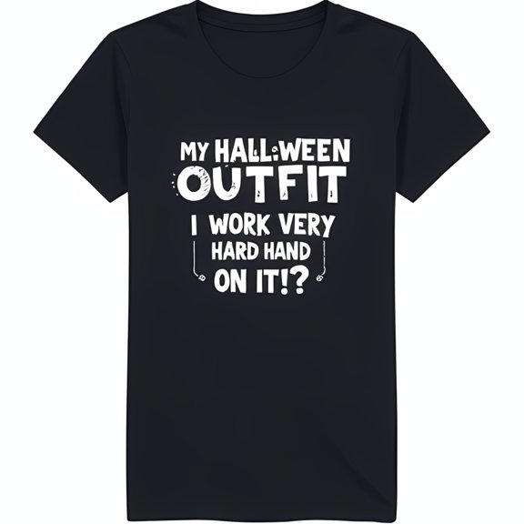 Funny Black T-Shirt with White Graphic: 'My Halloween Outfit I Work on It '