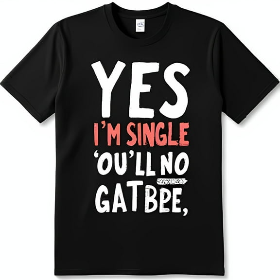 Funny Black T-Shirt with YES I M SINGLE YOU LL NO GAT BPE Graphic Casual Humor Tee