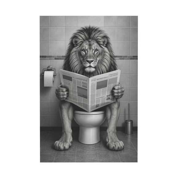 Funny Black and White Lion Bathroom Canvas Wall Art Animal Artwork 12*18in