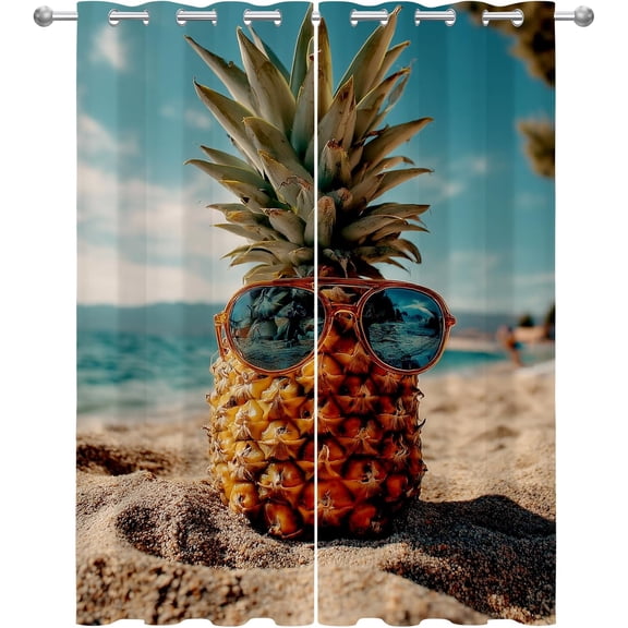 Funny Blackout Curtains, Pineapple Humor Beach Fruit Patterned Window Treatments for Bedroom Living Room Kitchen, Thermal Insulated Drapes 26"W x 45"L (2 Pack)