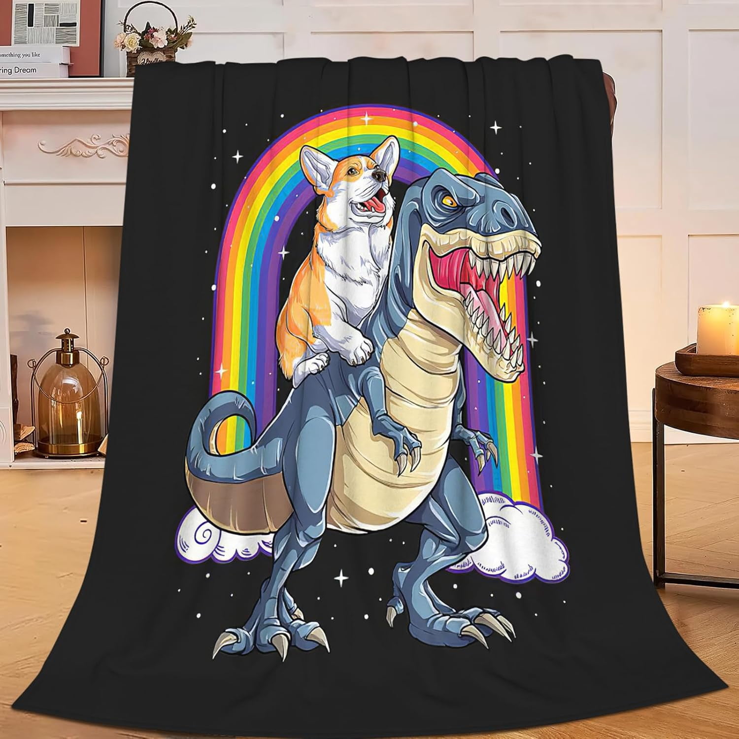 Funny Blanket Corgi Dinosaur Throw Blanket Gifts for Kids Girls Boys Adults Women Super Soft Cozy Plush Fluffy Fuzzy Fleece Blanket Decor 40''X50''