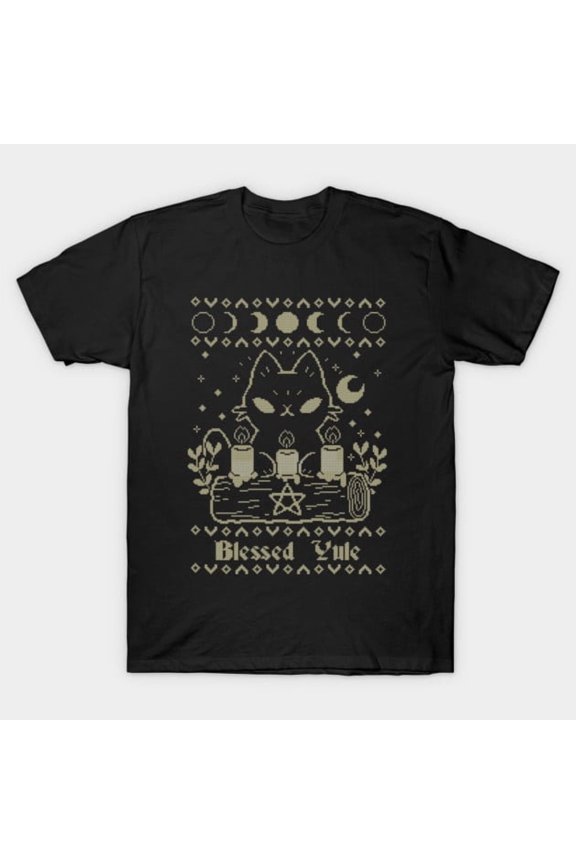 Funny Blessed Yule Black Cat Funny Christmas Sweater Wiccan Graphic, H43992 Unisex T-Shirt, Up to 5XL Available
