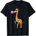 thumbnail image 1 of Funny Blowing Bubble Gum Giraffe Animal Lover Chewing Candy Softstyle Unisex T-Shirt,Black Color,Size YM, 1 of 5