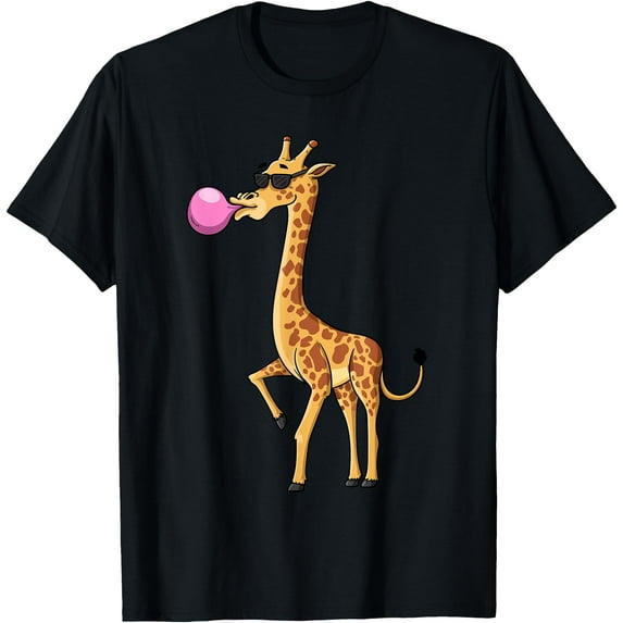 Funny Blowing Bubble Gum Giraffe Animal Lover Chewing Candy Softstyle Unisex T-Shirt,Black Color,Size YM