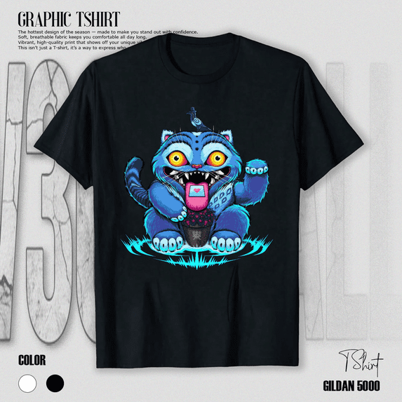 Funny Blue Derpy Money Tiger Cartoon Animal Graphic Art T-Shirt V16664, for Men & Women, up to Size 5XL