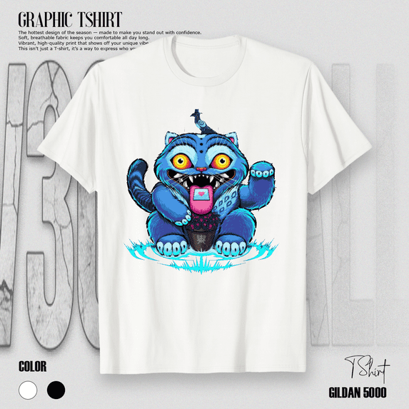 Funny Blue Derpy Money Tiger Cartoon Animal Graphic Art T-Shirt V16664, for Men & Women, up to Size 5XL