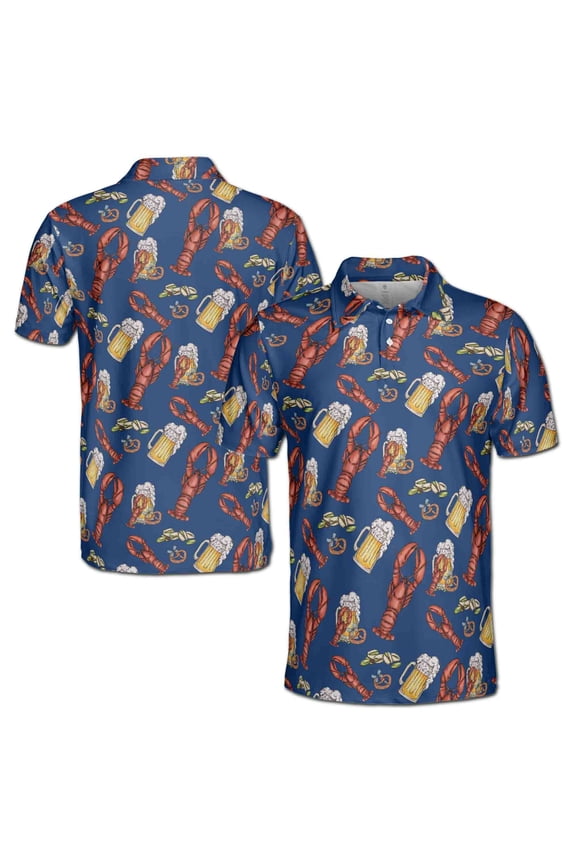 Funny Blue Navy Beer Lobster and Pistachio Men's Polo Shirt S-5XL