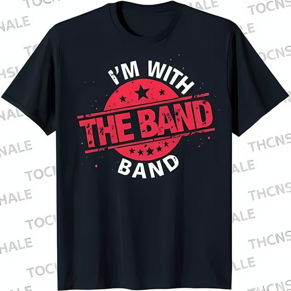 Funny Blue T-Shirt with 'I'm with Band' Graphic for Music Lovers