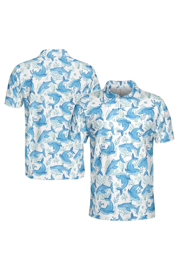 Funny Blue Whale In The Ocean Men's Polo Shirt S-5XL