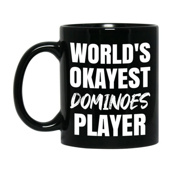 Funny Board Game Gifts, World's Okayest Dominoes Player, 11oz or 15oz Black Ceramic Coffee Cup, Gift for Dominoes Players