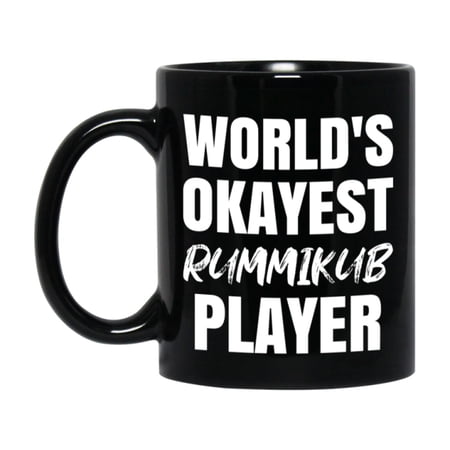 Funny Board Game Gifts, World's Okayest Rummikub Player, 11oz or 15oz Black Ceramic Coffee Cup, Gift for Rummikub Players