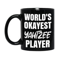 Funny Board Game Gifts, World's Okayest Yahtzee Player, 11oz or 15oz Black Ceramic Coffee Cup, Gift for Yahtzee Players