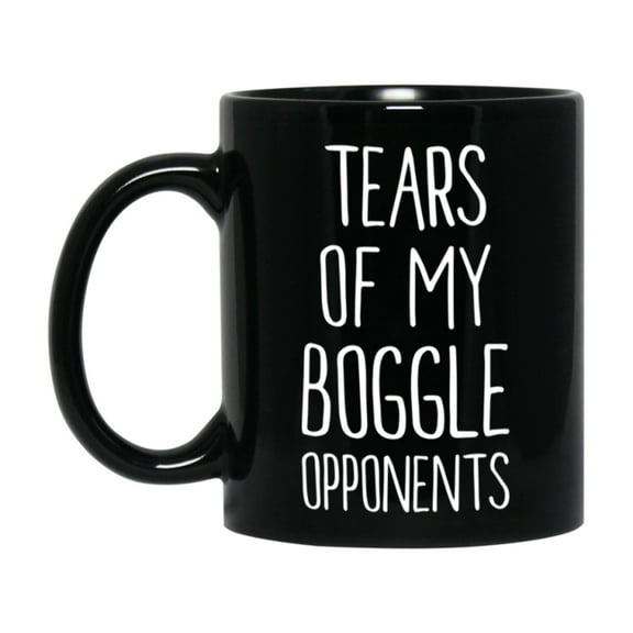 Funny Board Game Mug, Tears Of My Boggle Opponents, 11oz or 15oz Black Ceramic Coffee Cup Gift for Boggle Players