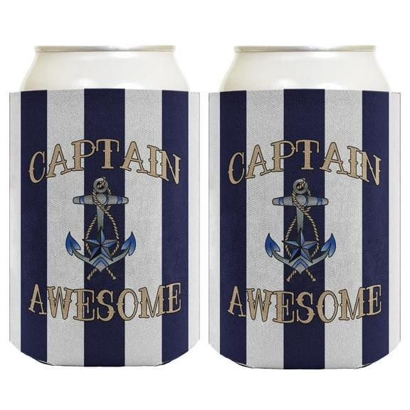 Funny Boat Drink Cooler Captain Awesome Nautical Sailing Boating 2 Pack Can Drink Coolers Nautical Stripes
