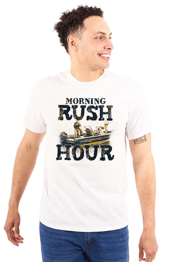 Funny Boat Fishing Morning Rush Hour Men's Graphic T Shirt Tees Brisco Brands S
