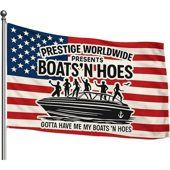 Funny Boats ’N Hoes Flag – 3x5 Ft Patriotic Prestige Worldwide Banner – Funny 4th of July Wall Decor for Boat Parties, Bachelor Parties, Man Cave, Dorm, Garage, Outdoor Events