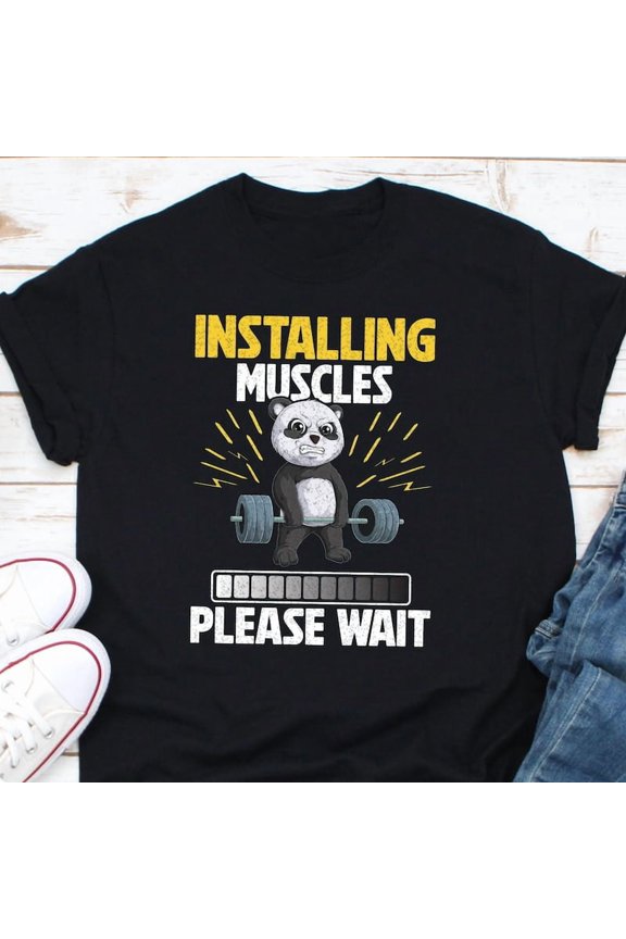 Funny Bodybuilder Gift Installing Muscles Please Wait Gym Art Graphic Tee,for unisex up to size 5XL