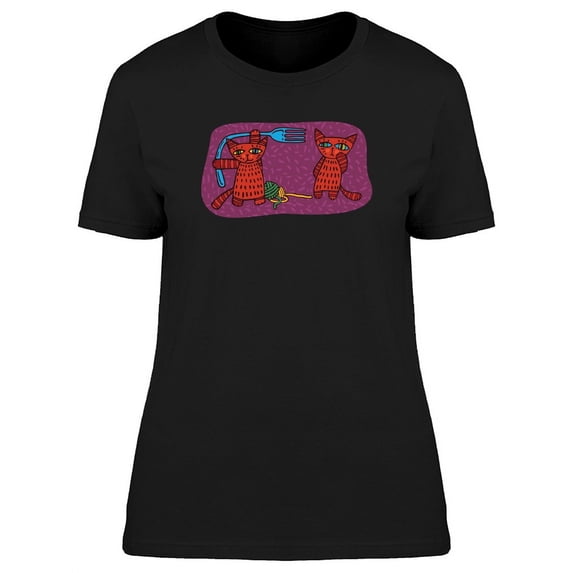 Funny Boho Kittens Doodle T-Shirt Women -Image by Shutterstock, Female x-Large