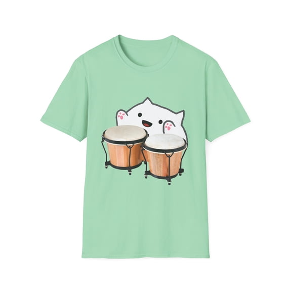Funny Bongo Cat Cute Musical Instrument Kitten Meme Cartoon Unisex Softstyle T-Shirt