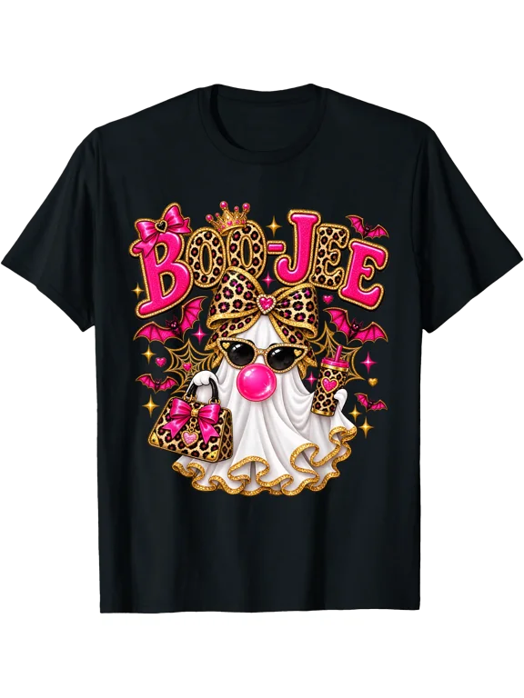 Funny Boo-JEE Ghost Halloween Bougie Spooky Glam Leopard T-Shirt