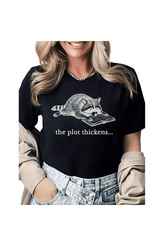 Funny Book Lover Raccoon Reading Graphic Tees Womans T shirt Shirts Black White S-5XL Tops