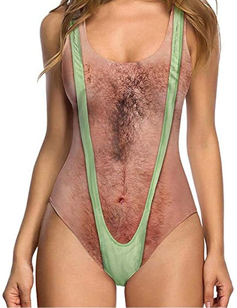Funny Borat Printed One Piece Swimsuit Women Sexy Chest Hair Bathing Swimwear Bathing Suit Beach Bather Summer - image 1 of 6