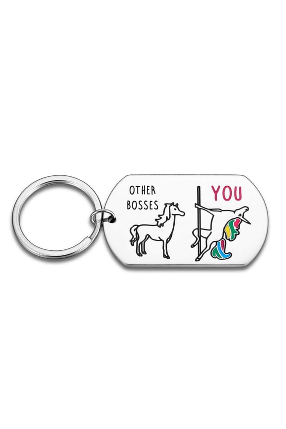Funny Boss Gifts for Men Women, ANNECOSK Stainless Steel Unicorn Keychain Boss Gift for Women Men, Funny Office Manager Appreciation Pendant, Silver