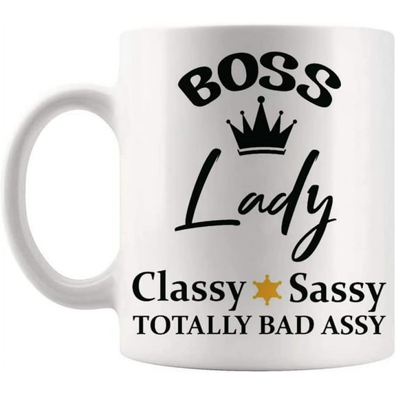 Funny Boss Lady Mug, Classy & Sassy Totally Bad Assy, 11 Oz Novelty Coffee Mug/Cup, White