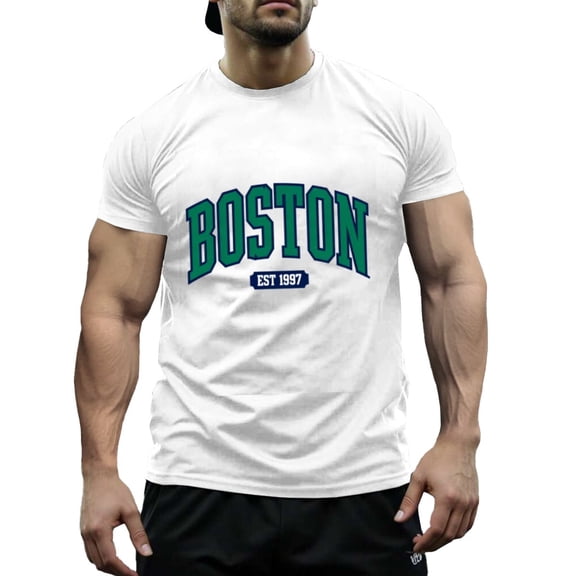 Funny Boston EST 1997 Print Men's & Big Men's Cotton Crewneck T-Shirt Novelty Holiday Short Sleeves, Size XS-5XL