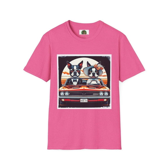 Funny Boston Terrier Unisex T-Shirt - Wacky Married Couple In Car Design