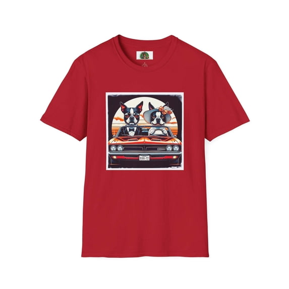 Funny Boston Terrier Unisex T-Shirt - Wacky Married Couple In Car Design