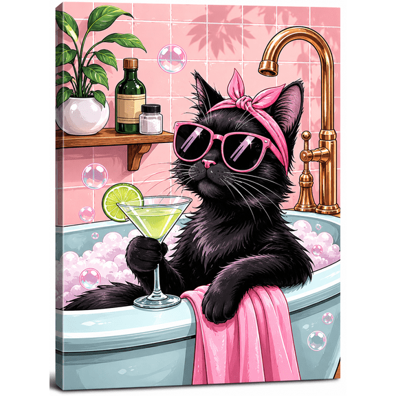 Funny Botanical Flamingo Bathroom Wall Art Print - Tropical Flamingo in Bathtub Canvas Poster Picture - Dopamine Animal Bathroom Wall Decor 8x10 Framed
