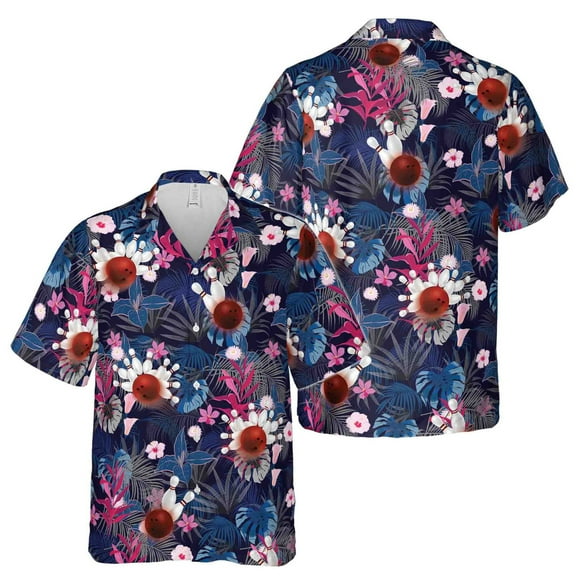 Funny Bowling Pins Bowling Lover Tropical Plants Holiday Gifts Hawaiian Shirt S-5XL