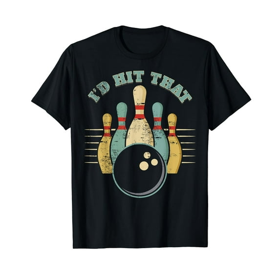 Funny Bowling Vintage Black T-Shirt Crew Neck Tee I'd Hit That Funny Tee Black T-Shirt Crew Neck Tee