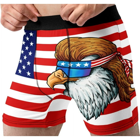 Funny Boxer Briefs for Men American Flag Bald Eagle Mullet Underwear