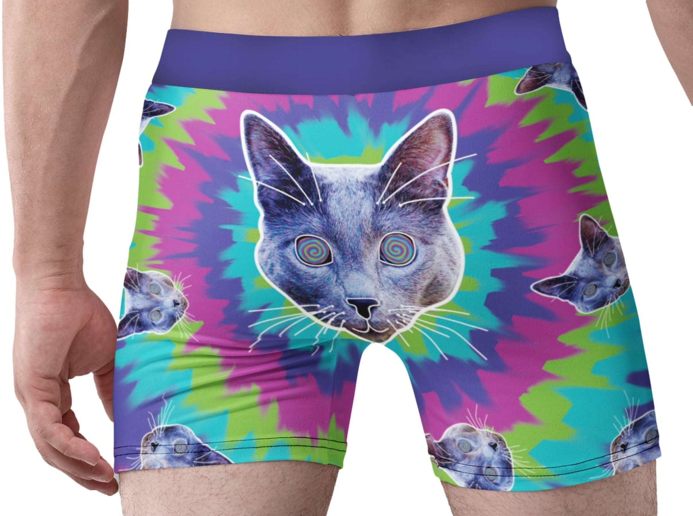 Funny Boxer Briefs for Men Tie Dye Hypnotic Kitty Cat Underwear