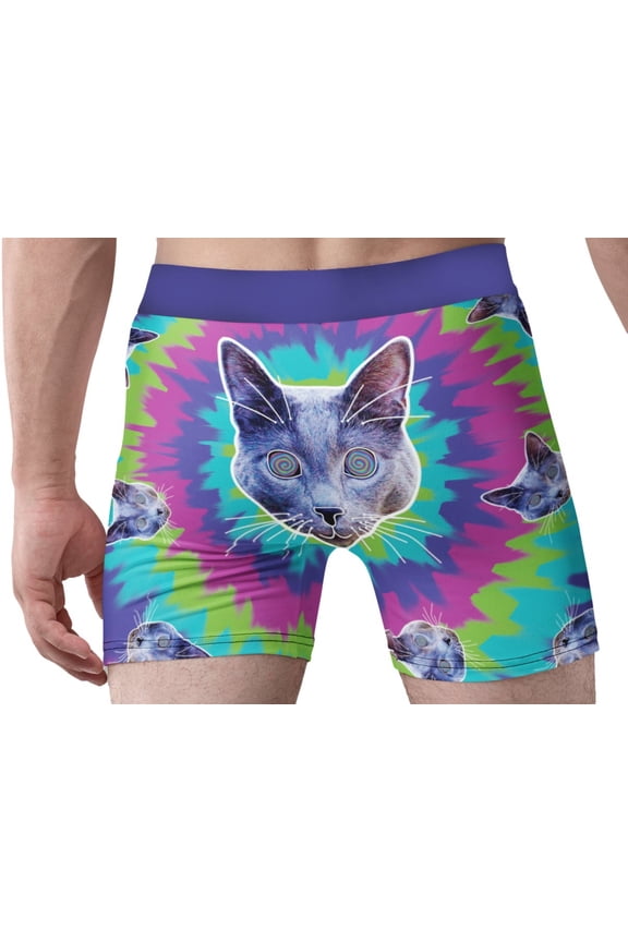 Funny Boxer Briefs for Men Tie Dye Hypnotic Kitty Cat Underwear
