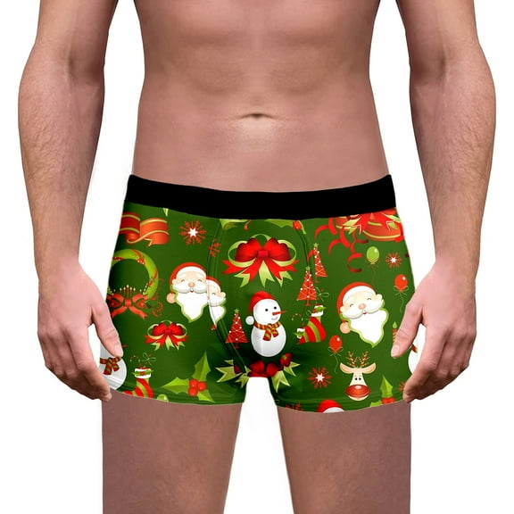 Funny Boxers for Men Hilarious No Fly Christmas Themed Shorts Sofy Comfy Cartoon Printed Underpants Men's Fashion, B04 Green, Size XXL