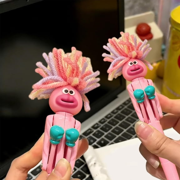 Funny Boxing Ballpoint Pen with Exploding Hair, 7.9 Inch Interactive Stress Relief Toy Pen with 1.0mm Black Ink for Student Birthday Gift