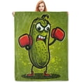 thumbnail image 1 of Funny Boxing Pickle Cartoon Flannel Blanket,Playful Green Soft Lightweight Throw Blankets Gifts for Women Kids Humor Enthusiasts,60" x 80" Perfect for Couch Bed Home Travel Decor, 1 of 1