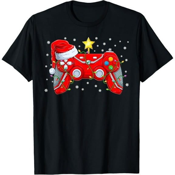 Funny Boys Christmas Shirts Video Game Santa Hat Gamer Xmas T-Shirt