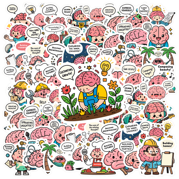 Funny Brain Stickers Cartoon Science Stickers Humorous Education Decals for Laptops Notebooks Suitcases