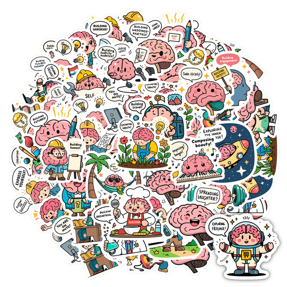 Funny Brain Stickers Cartoon Science Stickers Humorous Education Decals for Laptops Notebooks Suitcases